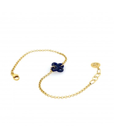 Bracelet en argent plaqué or jaune et Lauburu ttiki en Lapis lazuli
