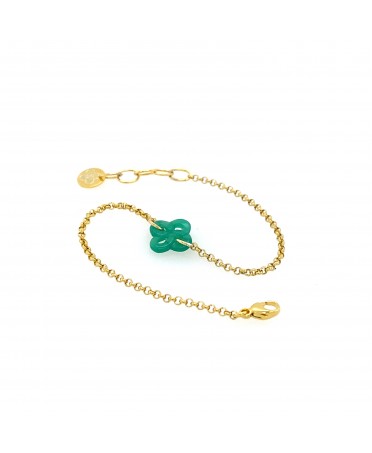 Bracelet en argent plaqué or jaune et Lauburu ttiki en agate verte